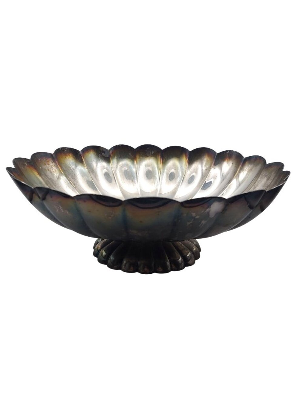 Reed & Barton Bowl Silver Plated Holiday Centerpiece Scalloped Pedestal Base Vtg
